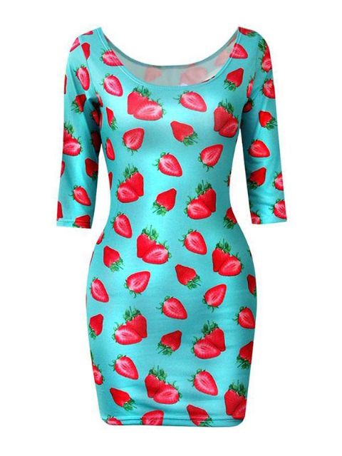 Femmes Lady&#39;s Scoop Col Rond Fraise Demi Manches Slim Fit Prom Bandage Robes Moulantes