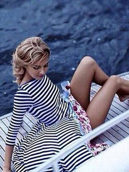 New Sexy Striped High-low Cotton Lace Midi Slim Long Sleeve Dress Oversize