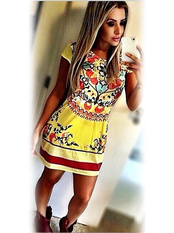 Hot Sale Damemode Sexet sød kortærmet Digital Print Slim Party Maxi Dress