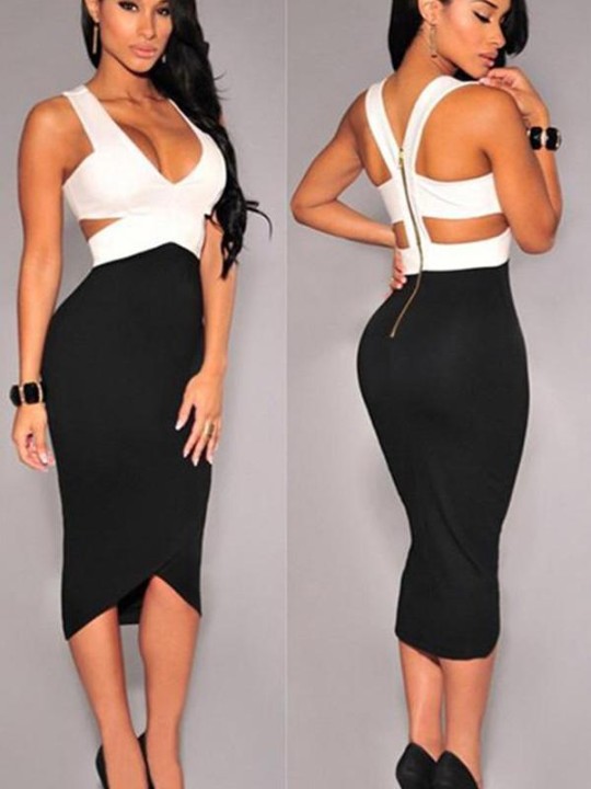 Kvindemode Sexet ærmeløs indpakket bandage Midi Bodycon Slim bandage kjole