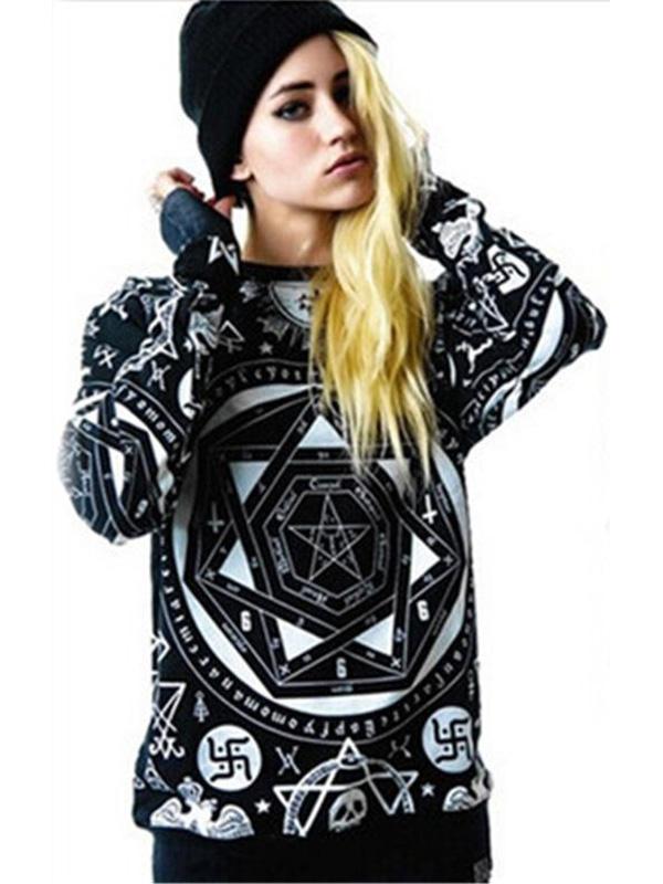 Goth Punk Autumn Womens Skull Digital Print long-sleeved Casual Sweatshirts & Hoodies