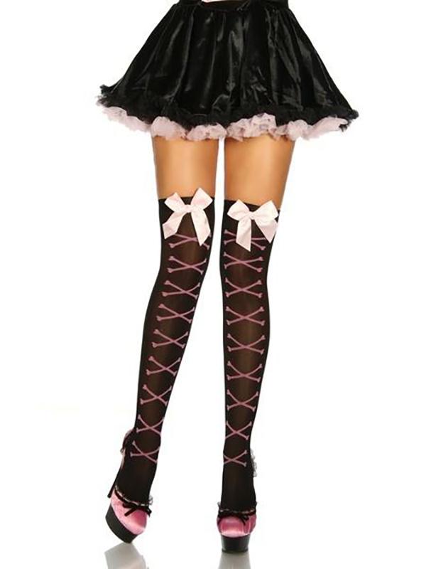 Meias altas pretas &quot;sexy&quot; da coxa pura / w laço do falso acima para trás &amp; laços do arco Revisible_TQ