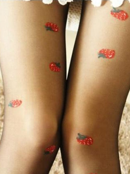 Jarðarberprent Dömutíska Sæt stelpuhúðflúr Sokkabuxur Leggings Pantyhose Transparent