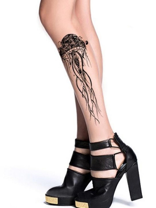 Jellyfish Print Women's Fashion Sweet Girl Tattoo Stockings Leggings Pantyhose Transparent