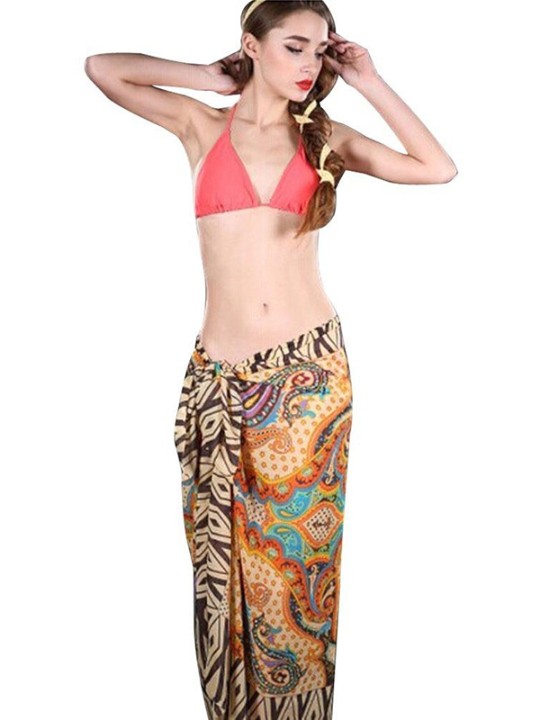Sommarmode Blommatryck Wrap Pareo Dress Sarong Beach Bikini Badkläder Cover Ups Scarf