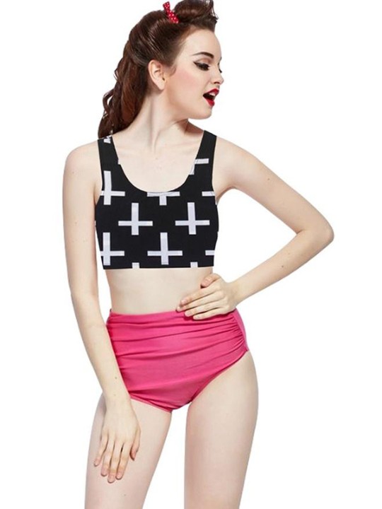 Sexy Hot Womens White Cross Col Rond Manches Courtes Multi Print Crop Top T-Shirt-Times Grocery