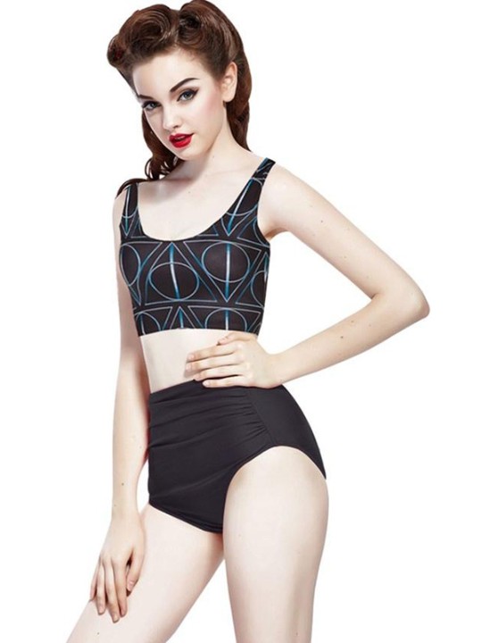 Sexede, hotte kvinder, sort form, rund hals, kortærmet, multi-print, Crop Top T-shirt-Times købmand