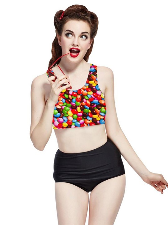 2015 nouvelles femmes sexy débardeur sans manches bonbon imprimé Slim Crop Top - RP
