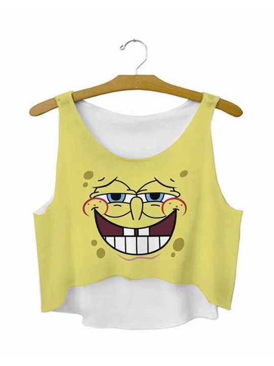 Konur tíska gulur litur svampur bros prenta ermalaus vesti uppskera bolur