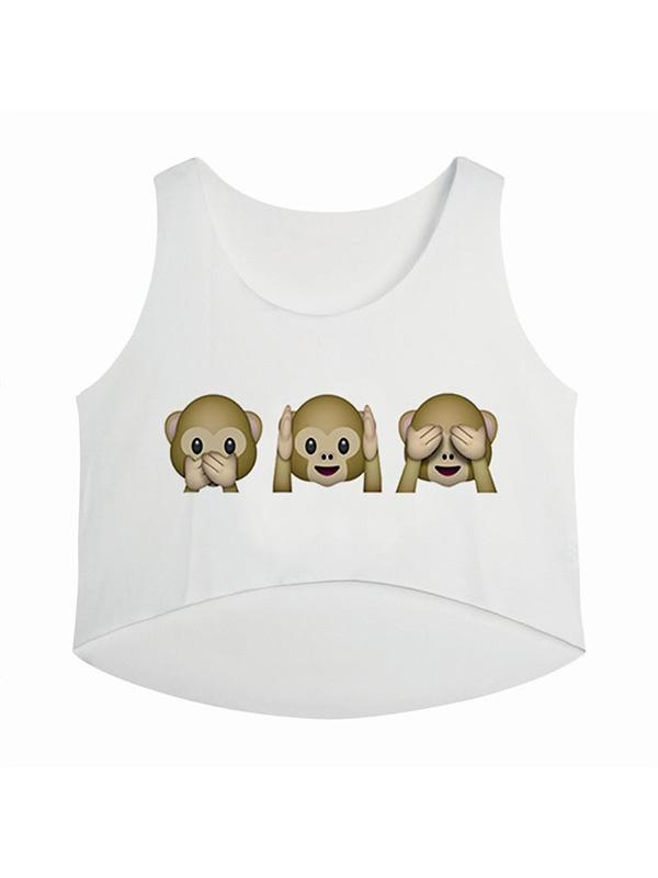 Women fashion  casual sport white  color  digital  cute monkey print sleveless vest crop top shirt