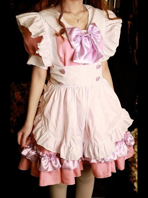 Moda para mujer Vintage Gothic Lolita Pink Satin Cosplay japonés Disfraces Disfraces