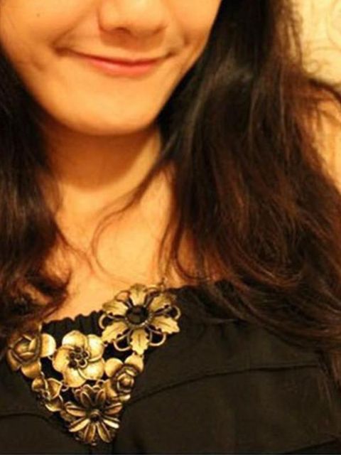 Underbar vintage med svart strass brons kedja hänge retro halsband