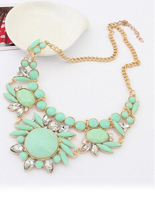 Naiset Muoti Retro Etninen Tyyli Kristalli Kupla Epäsäännölliset Kukat Riipukset Paksu Statement Bib Choker Ketju tekojalokivi kaulakoru