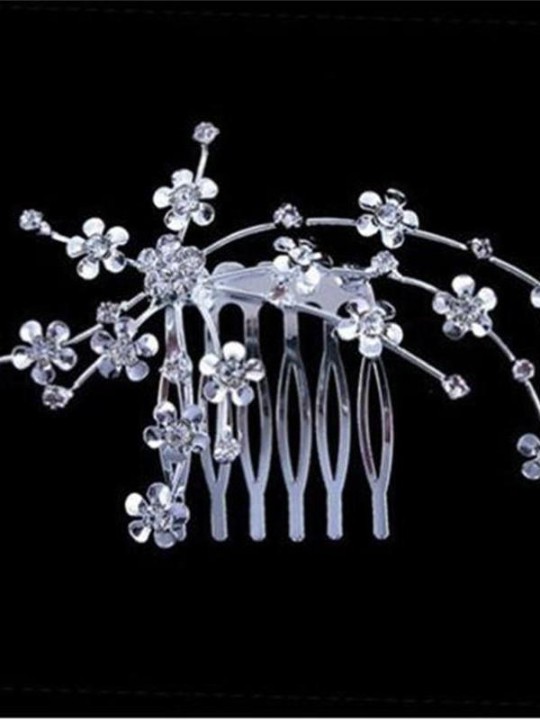 New Bridal Bridesmaid Wedding Plum Flower Crystal Rhinestone Hair Comb Headpiece