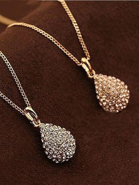 Women's Fashion Gold plated silver plated Crystal Teardrop Chain Necklace Shiny Pendant