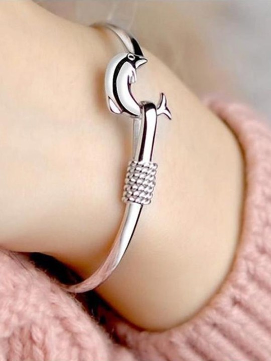 Tukkumyynti Euroopan muotikorut kiinteä hopea delfiinilukko rannerengas