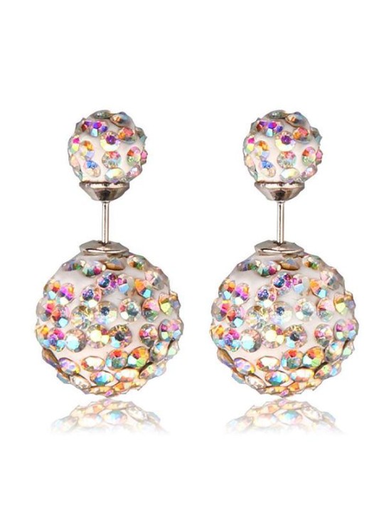 Ny mode Kvinders Rhinestone tosidede dobbelte perler ørestikker Pin Bubble Øreringe