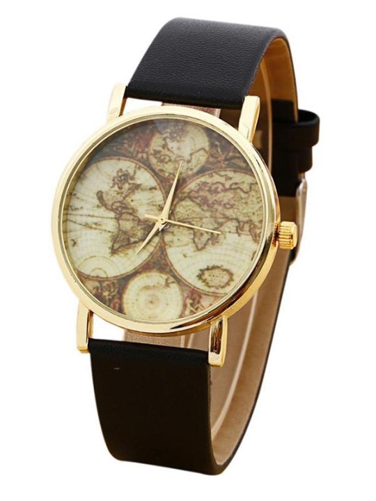 Ladies Fashion Vintage Wood Pattern Round Dial Quartz Analog Leather Armbandsur