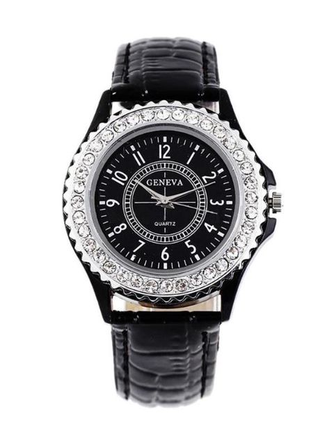 Fashion Roman Numeral Diamond Decorated Crocodile Round Dial Quartz Analog  Unisex Wrist Watches