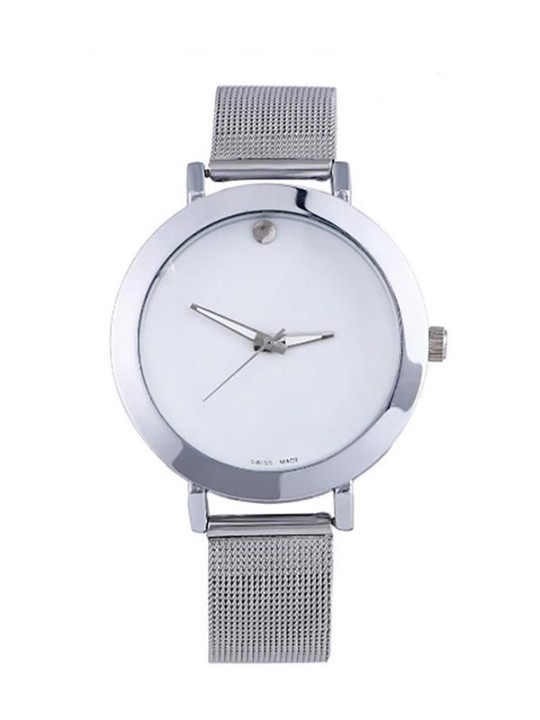 Mode tout métal sans numéro cadran rond montres analogiques à quartz montres classiques