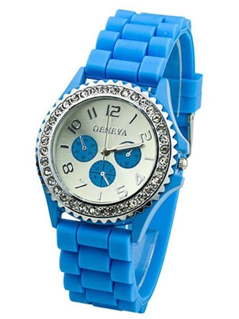 Mulheres Moda Casual Diamante Decorado Analógico Quartz Sillicone Wrist Jewelry &amp; Relógios das mulheres