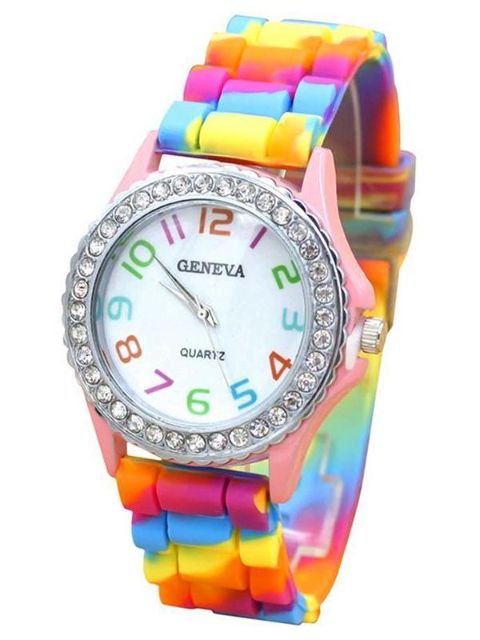 Women Fashion Casual Colorful Pointer Diamond Decorated Analog Quartz Wrist Watches
