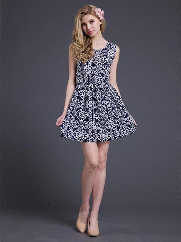 Kóreskur tíska Sumar frjálslegur kjóll Konur Ermalaus vesti Grannur Chiffon kjóll Prentun Blóma Loose Lady Vest kjóll