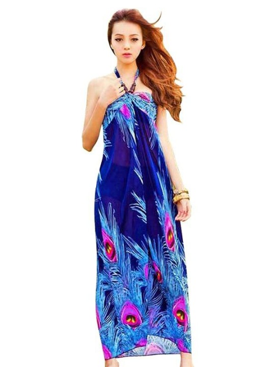 Vestido maxi de gasa con cuello en V y estampado floral para mujer Vestido maxi de playa casual Clubwear - RP