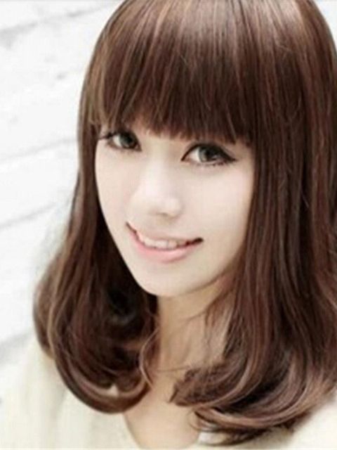 Girls' Short Pear Head Slightly Curley Wig Hair Neat Bangs