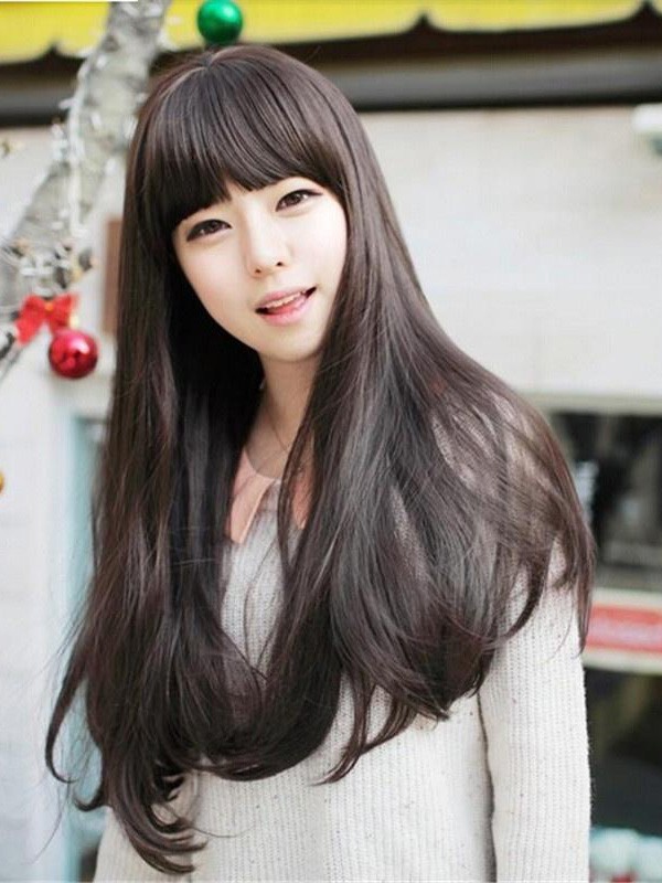 Flickor sneda smällar Mattfärg Mode Lång rak peruk hår