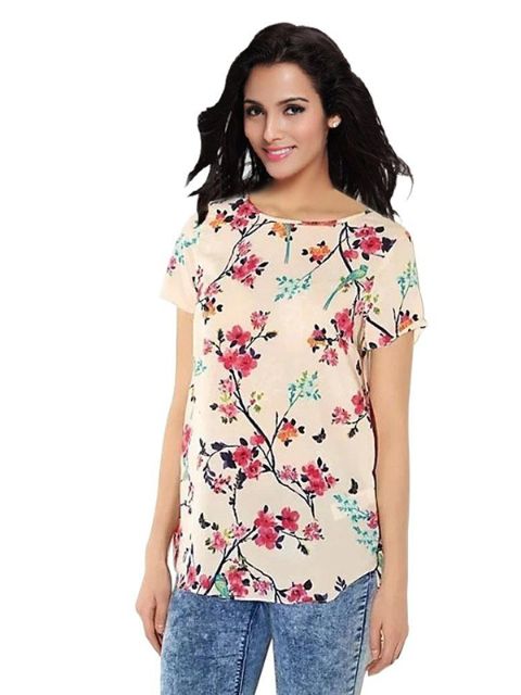Fashion New Summer Casual Vintage Floral Print Top Shirts Blouse Short Sleeve Women S/M/L