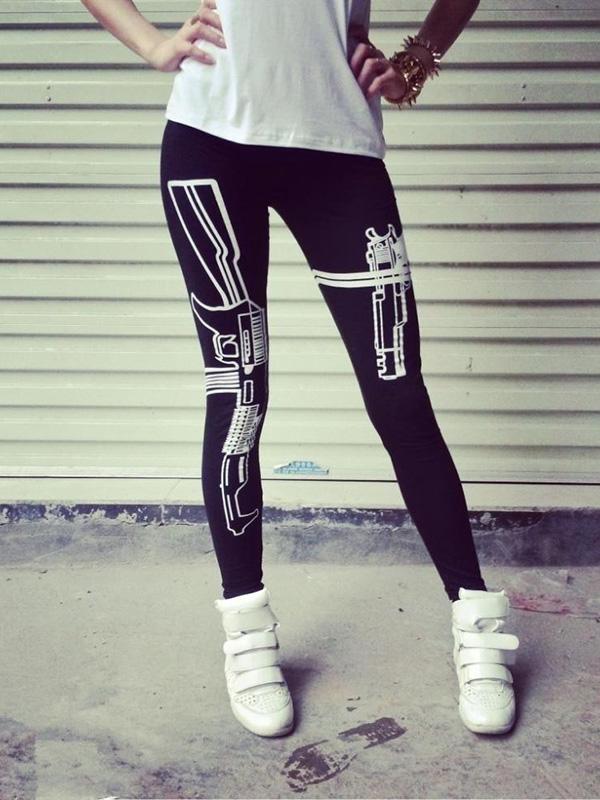 Dammodell Euro Style bomullspistoltryck Låg midja Slim Pencil Pants Legging