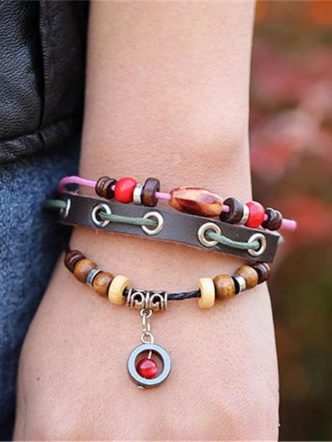 Bracelet en cuir réglable unisexe bracelet de perles