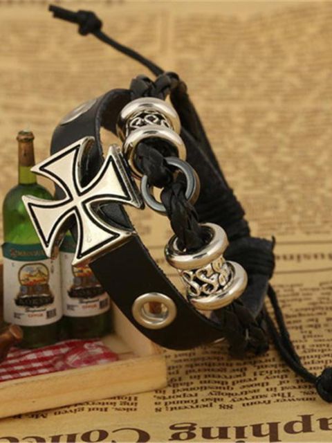 Unisex Punk leather bracelet nature alloy cross leather bracelet