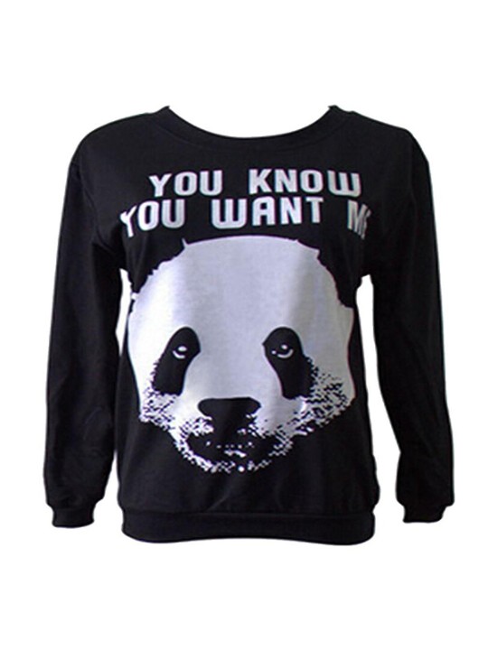 Fashion Women's Long Sleeve Panda Round Neck Loose Sweatshirt Top Pullovers Hoodies