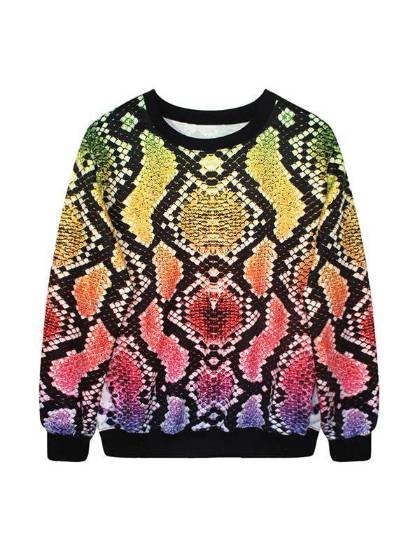 Damenmode Python Haut Digital Print Langarm Sweatshirts &amp; Hoodies (schwarz)
