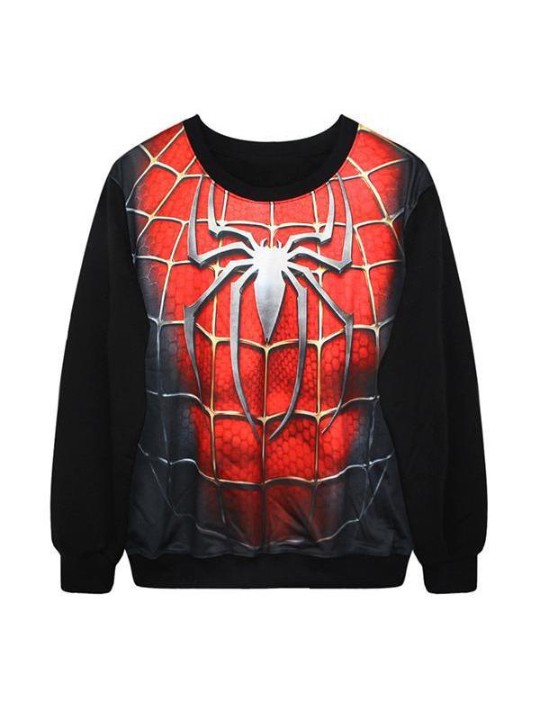 Sweats à capuche et sweats à capuche à manches longues à imprimé numérique araignée pour femmes (Noir)