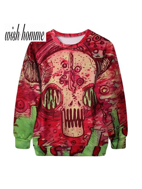 Mens 3D cráneo T-shirt Sudadera Sudadera con capucha Sudadera Tops Sudaderas con capucha