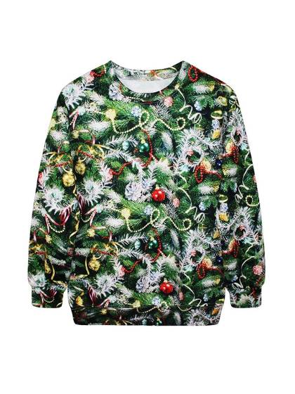 Feriesæson jul Santa XMAS Fancy Tree Print Pullover Sweater Winter Fashion