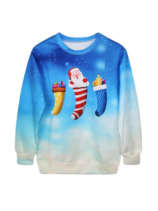 Womens Holiday &quot;Weihnachtsstrumpf&quot; Frohe Weihnachten Santas Continents Boot Hals Langarm 3D Sweatshirt T-Shirt