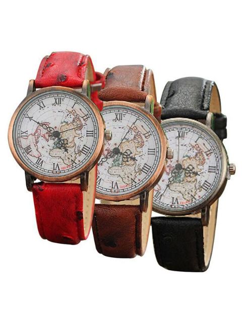 Vintage antik kort grafisk læder Analog kvarts armbåndsur Dameure