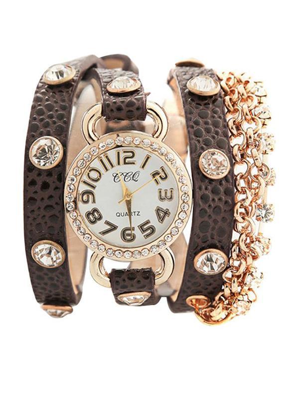 Naiset ja miehet tekojalokivi viehättävä ranne leopardi nahka analoginen kvartsi rannekello