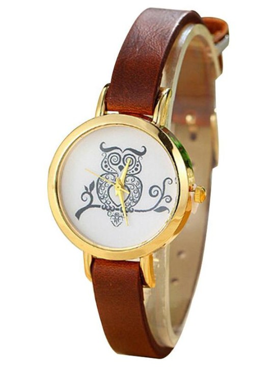 Konur Dömutíska Eagle Print Round Dial Quartz Analog gervi leður úlnliðsúr fyrir konur