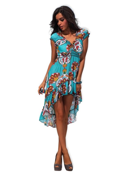 Moda para mujer Sexy Paisley Print Boho Summer Sun Dress Irregular Beach Maxi Ropa Casual Vestidos Maxi