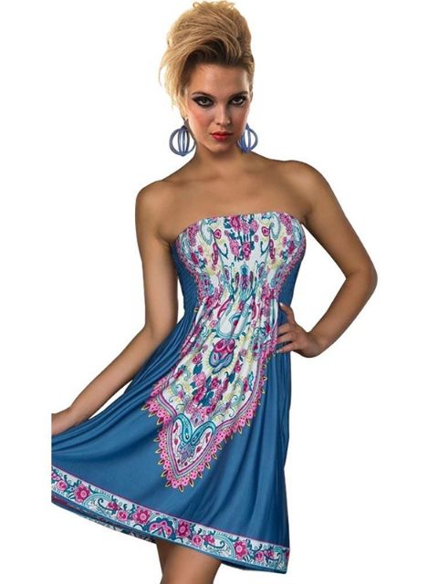 Muoti Retro Maxi Hippie Boho Paisley Print Olkaimeton kesä aurinkomekko rento