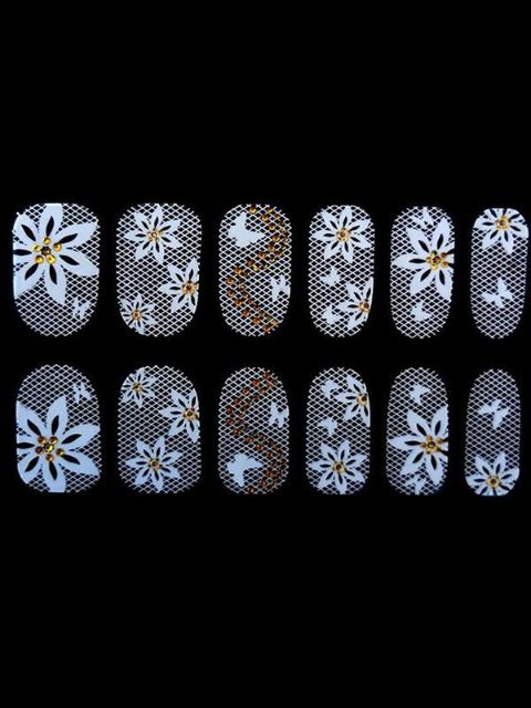 Nýtt 3D Lace Crystal Nail Art Ábendingar Límmiði Decal Full Wraps DIY Skreytingar