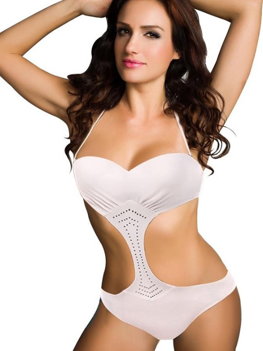 1 PCS Sexy traje de baño de mujer traje de baño Teddy blanco ahueca hacia fuera el traje de baño del vendaje