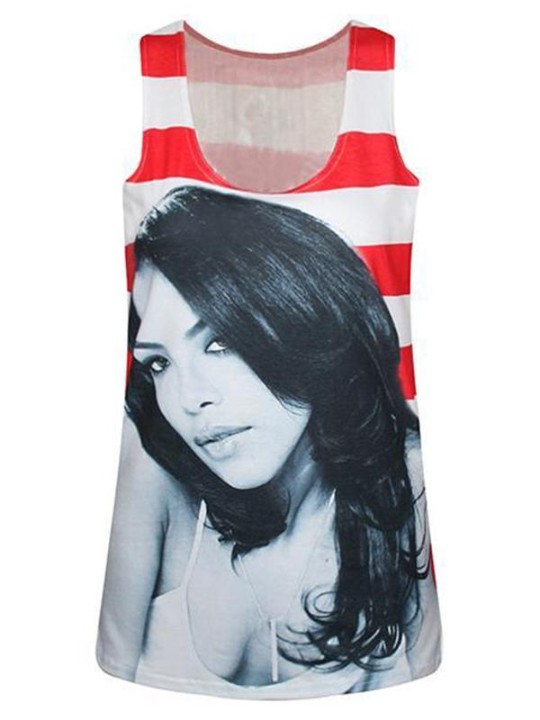 Débardeurs pour femmes Punk Young Star lady Digital Print Streetwear Clubwear Gothic Crop Tops (Red)