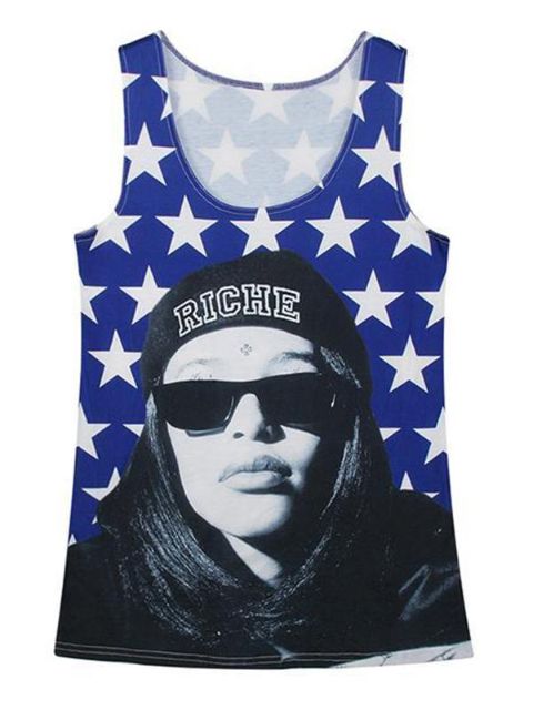 Women's US Star Digital Print Tanks Streetwear Clubwear Gothic Crop Tops (Pink)