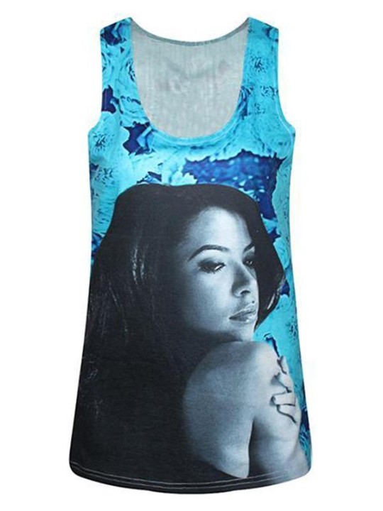 Frauen Crop Tops junge Star Lady Print Streetwear Clubwear Gothic Tanks (blau)